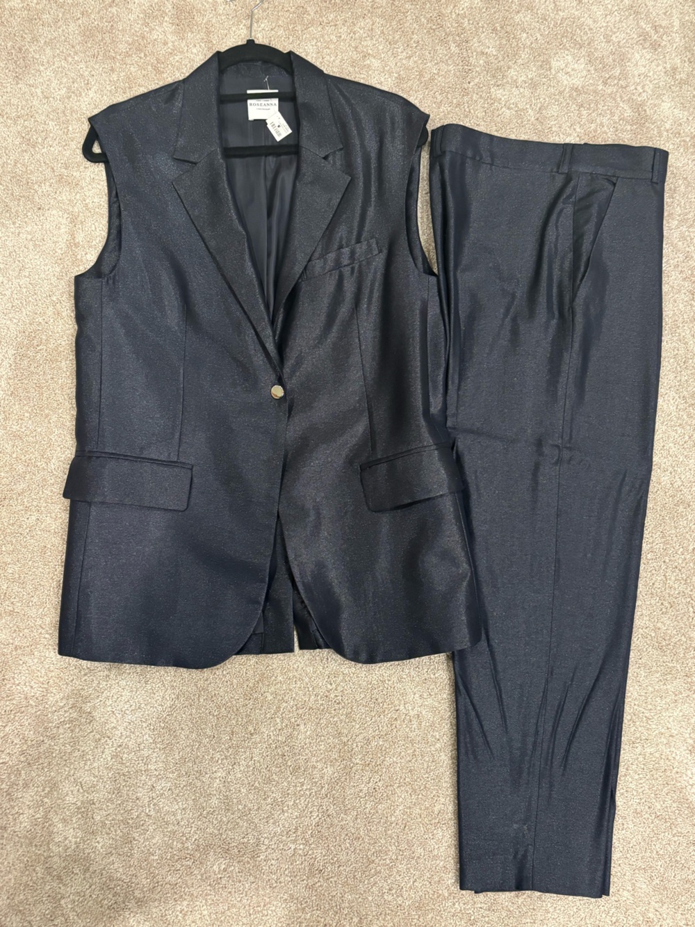 Roseanna Navy Shimmer Sleeveless Blazer and Trousers